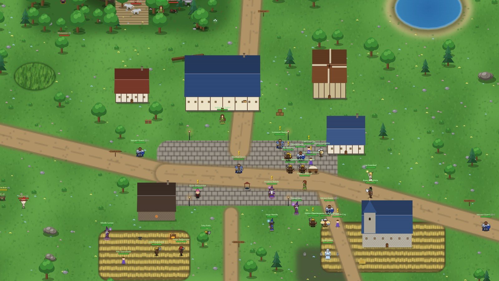Mistvale Forest: the village of Oldbridge with trainers, fields and a spirit healer